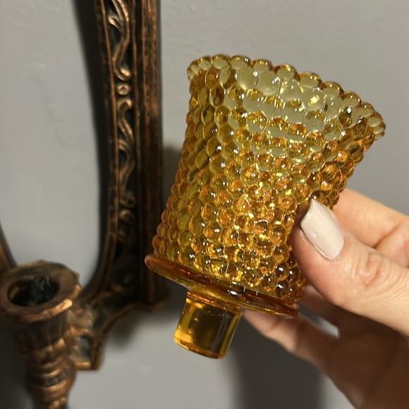 Vintage Dart Coppercraft MCM 70’s wall sconces amber glass votive candle holders - Picture 8 of 15